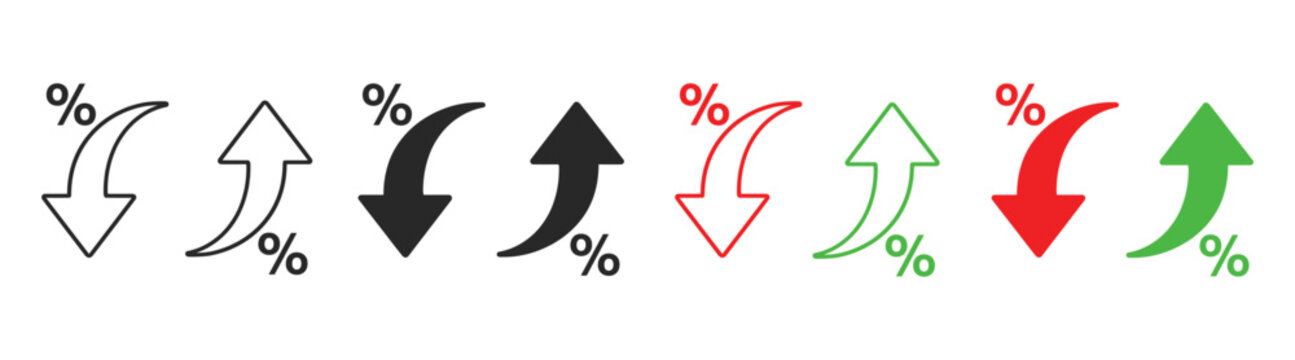 Arrows indicate percentage change finance colored set icon on transparent background