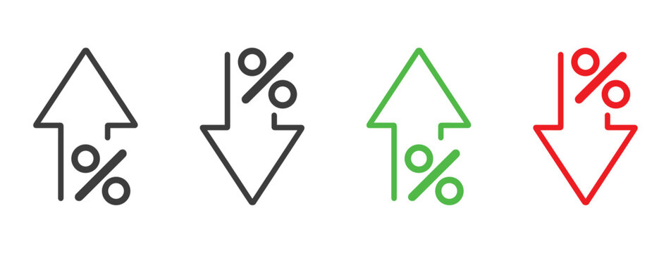 Arrows show percentage change finance direction set icon on transparent background