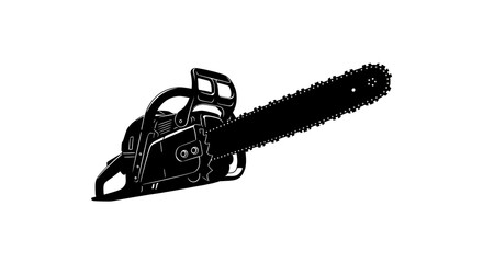 Naklejka premium Black and white illustration of a chainsaw, isolated on a white background, side profile