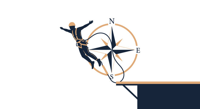 Extreme Adventure Jump With Compass Symbol Represents Taking A Leap