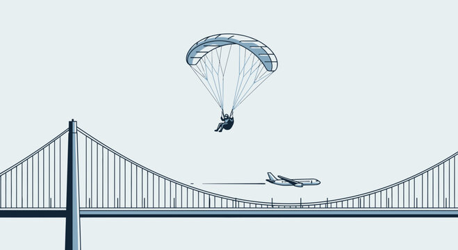 Extreme Paragliding Adventure Over Iconic Bridge With Jet Plane Flying Low