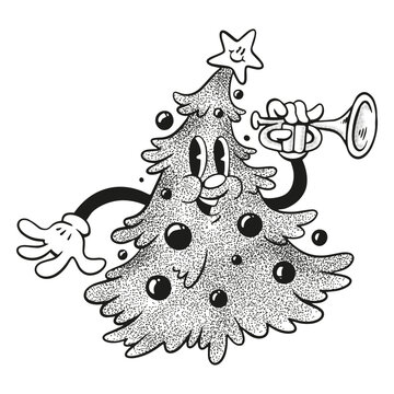 Christmas tree retro cartoons