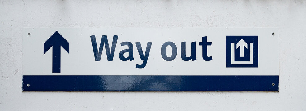Way Out Sign at at Thurso Railway Station, Scottish Highlands,  Caithness,  Scotland, UK