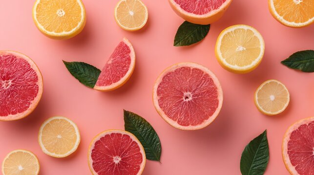 A pastel coral background enhancing citrus and cream contrast