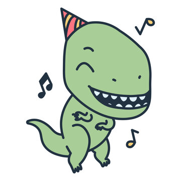 Birthday kawaii dinosaur enjoying music