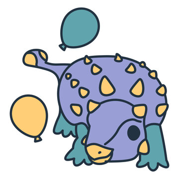Birthday kawaii dinosaur playing with balloons