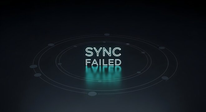 Sync failed digital error message with technology computer connection database software hardware abstract.