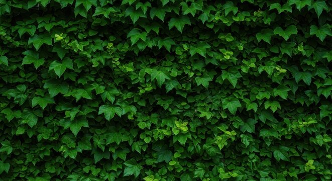 A dense, vibrant tapestry of lush green ivy leaves tightly covering a vertical surface, creating a rich natural organic wall texture backdrop, backdrop, growth, green