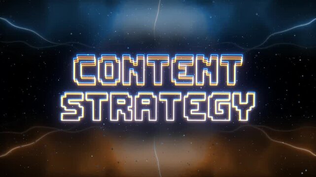 Content Strategy Neon text with retro style background