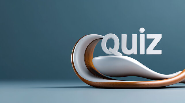 Quiz word in 3D rendering standing on a modern abstract structure, conceptualizing knowledge assessment, education, and interactive learning elements for online tests