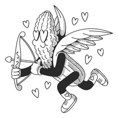 Fototapeta premium Black and white drawing of an angel with a bow and arrow