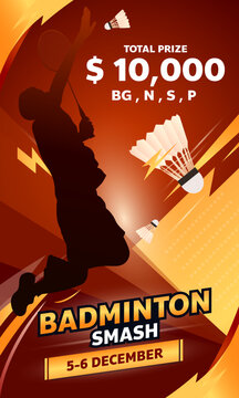 Badminton Smash Tournament Poster Design with Player Silhouette and Prize Money, Vector illustration EPS 10
