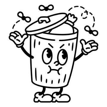 Playful cartoon trash can character