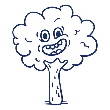 Cartoon tree with an angry face on it
