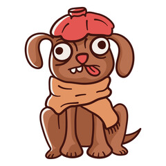 Obraz premium Cartoon dog wearing a scarf and hat