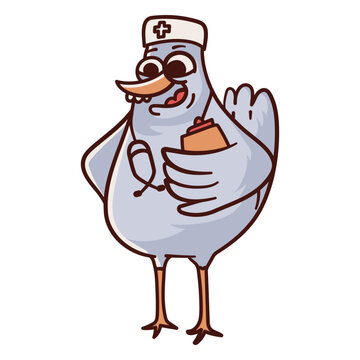 Cartoon chicken in a nurse hat holding a bag