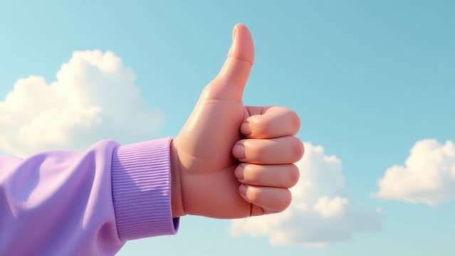 Close-up of a person's hand giving a thumbs up, useful for expressing approval or agreement