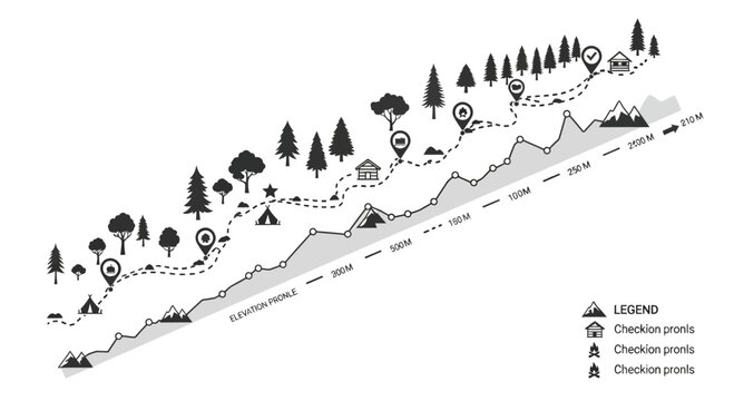 Hiking trail map with symbols.