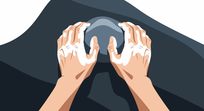 Hands Grasping A Dark Sphere In A Minimalist Scene