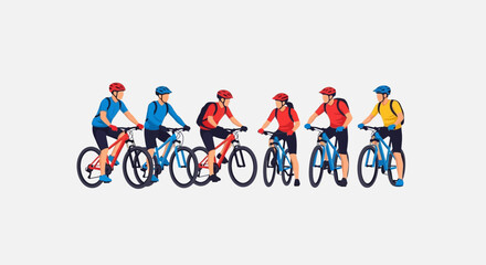 Fototapeta premium Group Of Cyclists Riding Mountain Bikes In Active Pursuit