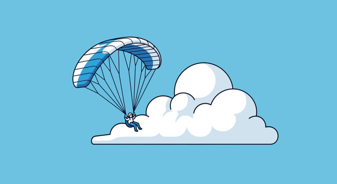 Joyful Paraglider Soars Above Fluffy Clouds Against Clear Blue Sky