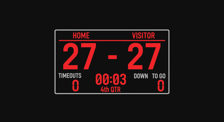 Fototapeta premium Intense Sports Game Scoreboard Tied At 27 All With Minimal Time Left