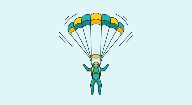 Joyful Skydiver Descending Safely Under A Colorful Parachute