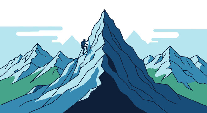 Lone Climber Ascends Majestic Mountain Peak Victorious Summit Challenge