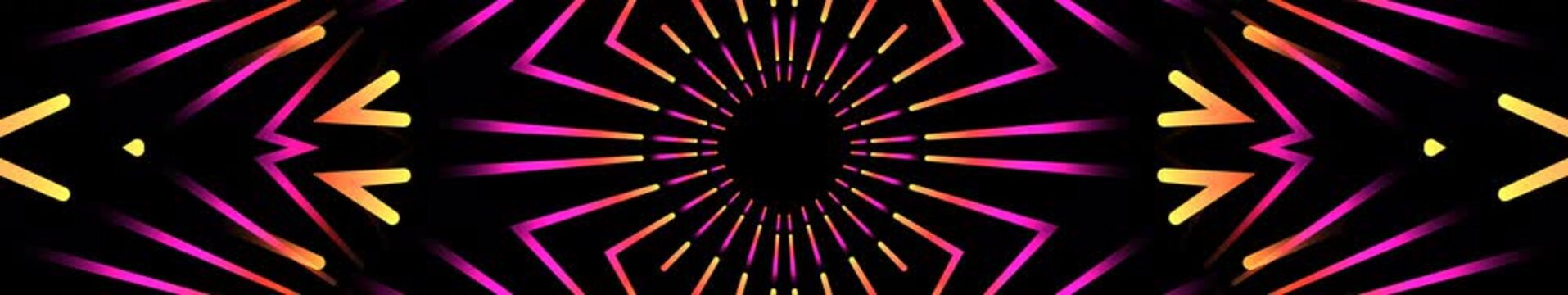 Neon Pink And Orange Radial Arrow Burst On Black Widescreen Loop Background