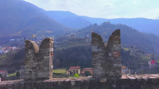 The battlements of Castelgrande, Bellinzona, Switzerland