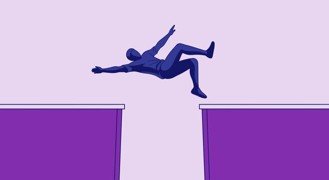 Man Falling Between Platforms Risk Despair Danger Concept