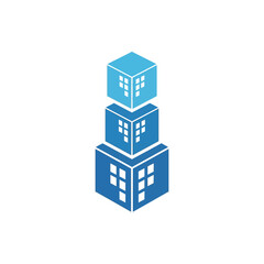 Fototapeta premium Stacked blue building blocks icon.