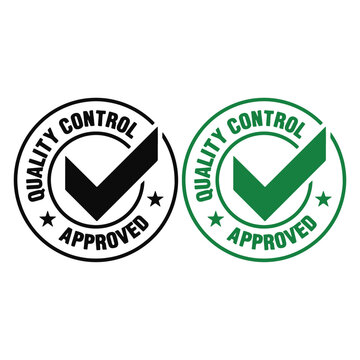 Quality Control Approved Round Badge Black and Green Vector Checkmark Icon