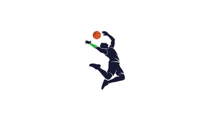 Obraz premium Dynamic basketball player in action, jumping for the ball