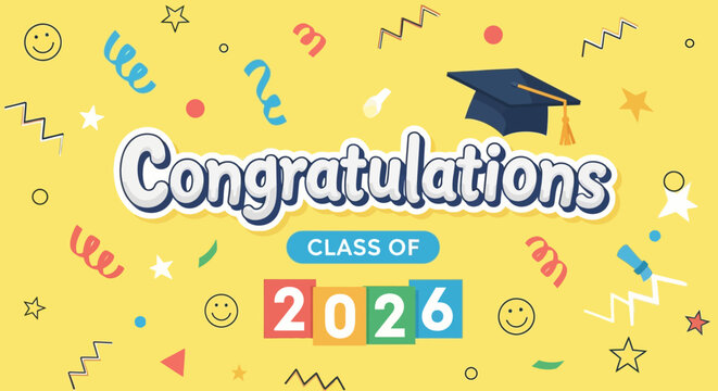 Celebrating Academic Achievements with Colorful Congratulations Banner and Graduation Cap for Class of 2026