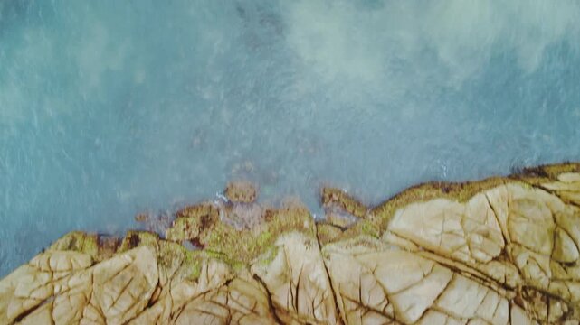 Garopaba Bay Drone View with Fishing Boats, Turquoise Sea and Rocky Coastline