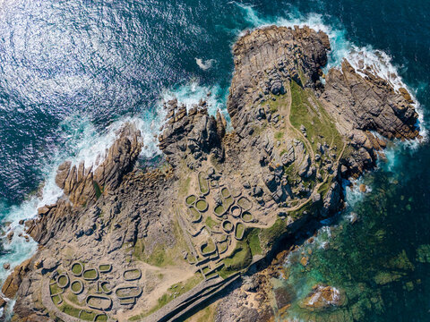 Castro de baro&ntilde;a celtic hillfort ruins on atlantic coastline