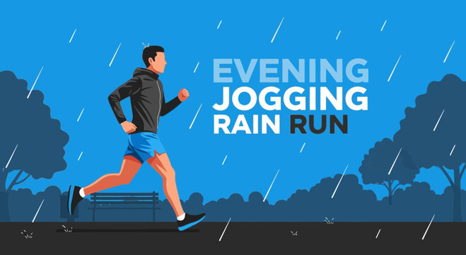 Man Jogging in the Evening Rain Outdoor Activity Illustration