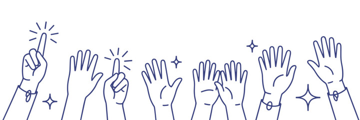 Fototapeta premium Hands Raised In Celebration Or Applause With Sparkle Accents Keywords: hands, raised, clapping