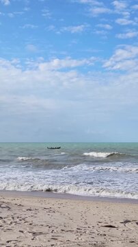 Traditional Jangada Raft and Fisherman on Open Ocean. Cultural Heritage of Northeast Brazil