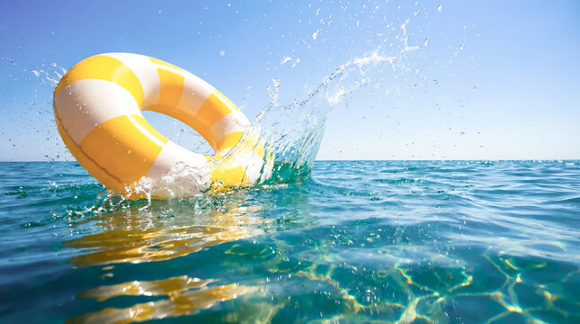 Inflatable swim ring splashing in ocean summer vacation beach water fun concept