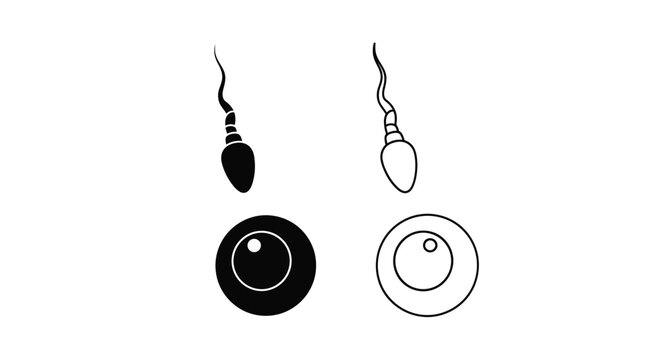 Two sperm cells approaching eggs a simple black and white silhouette
