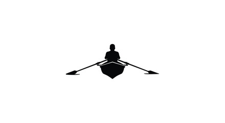 A lone rower on calm waters depicted in stark contrast silhouette © MD