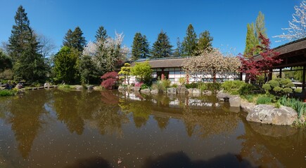 Obraz premium Paysage paisible et ambiance zen au jardin japonais de l'île de Versailles à Nantes