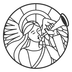 Fototapeta premium Black and white illustration of an angel with a trumpet