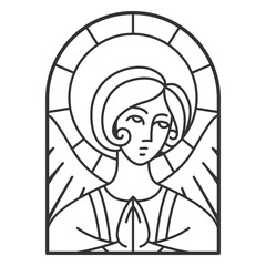 Fototapeta premium Black and white image of an angel in a stained glass window