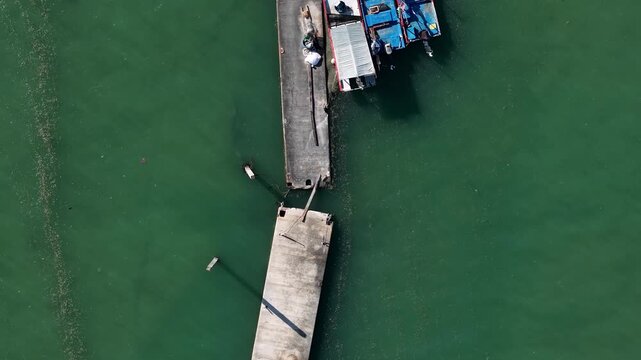 Aerial Jelutong Coastal Fisherman Jetty With Docked Boats