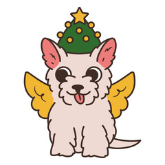 Fototapeta premium Cute christmas dog wearing angel wings