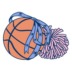 Obraz premium Playful basketball design with a ribbon and pom-pom