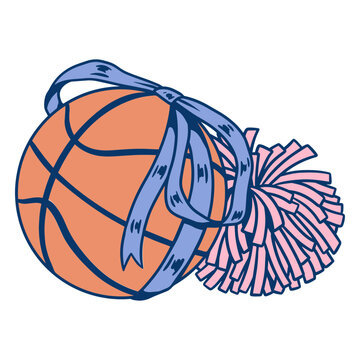 Playful basketball design with a ribbon and pom-pom